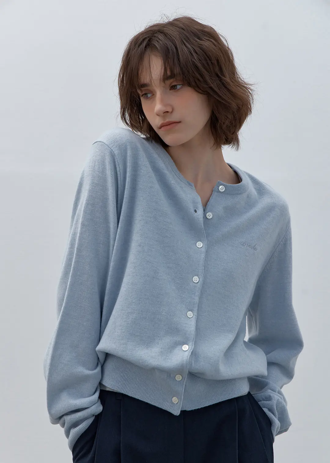 [14차/예약배송] Wool round cardigan (sky blue)