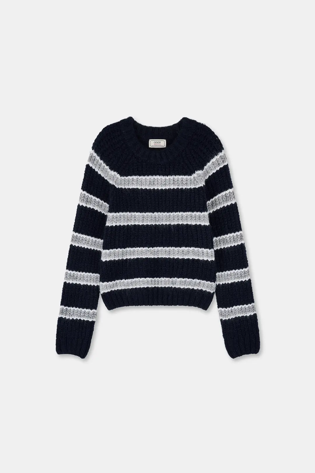 헤어리 울 스트라이프 풀오버-네이비