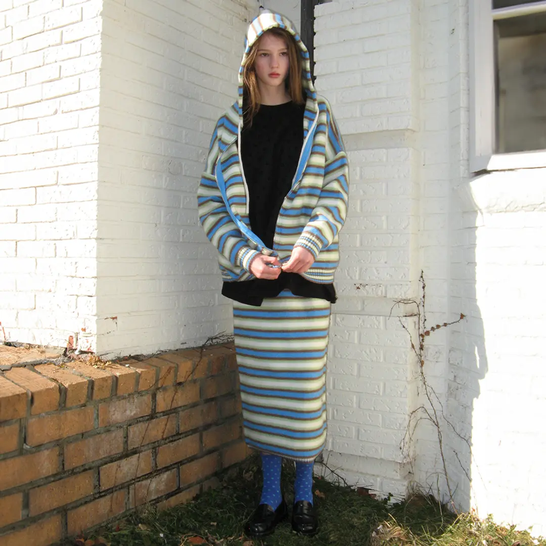 MULTI CANDY KNIT HOODIE ZIP UP BLUE STRIPE