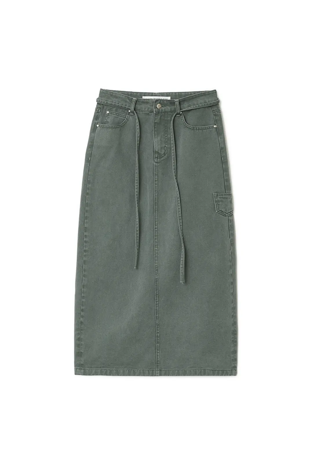 STRING COLOR DENIM MAXI SKIRT, KHAKI