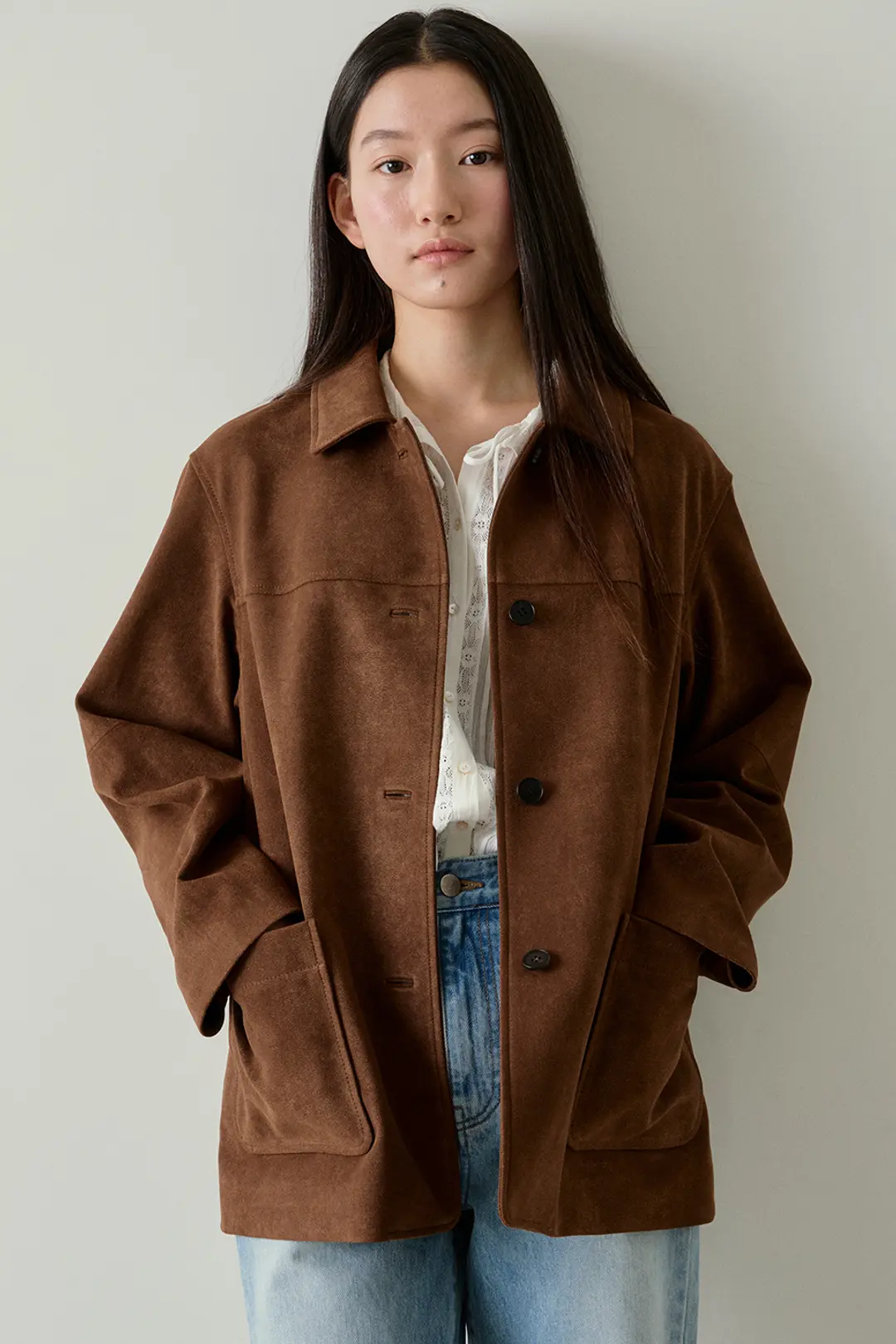 suede single half jacket (vintage brown)