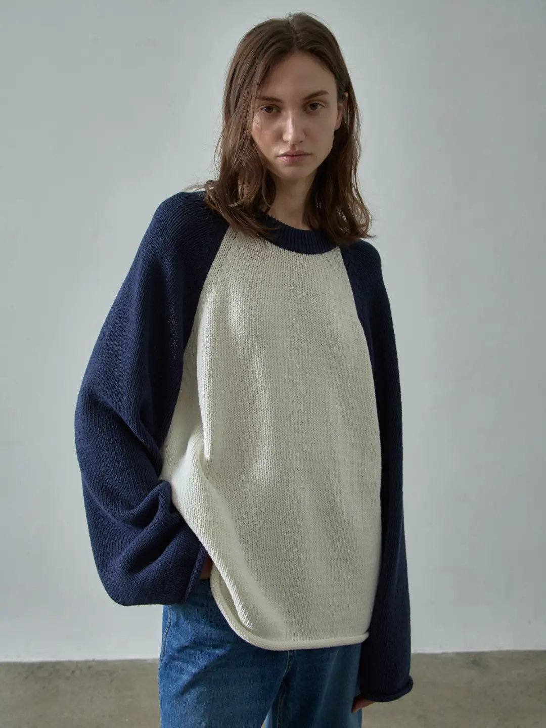 클래식 래글런 니트_navy