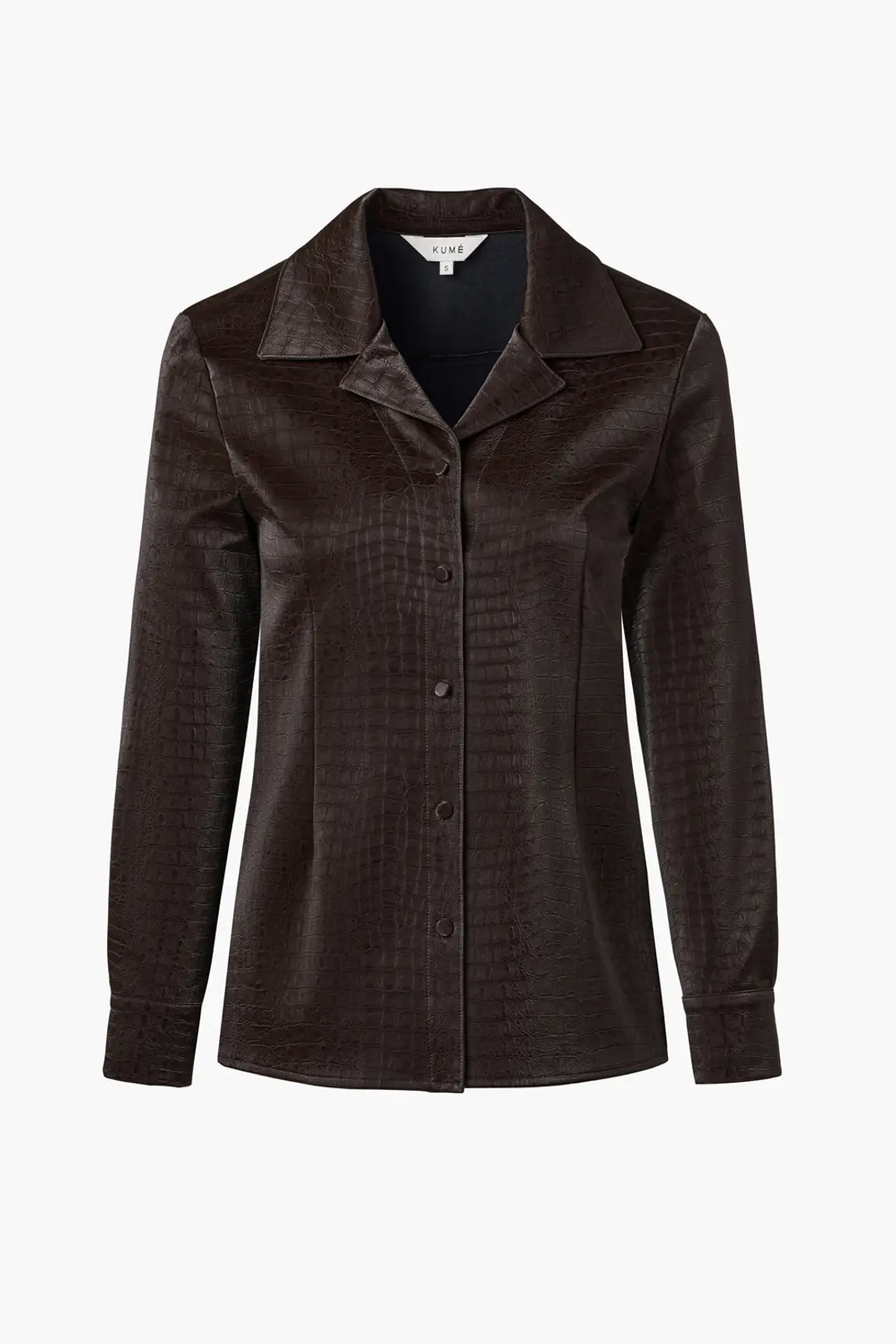 Faux Crocodile Leather Blouse, Dark Brown