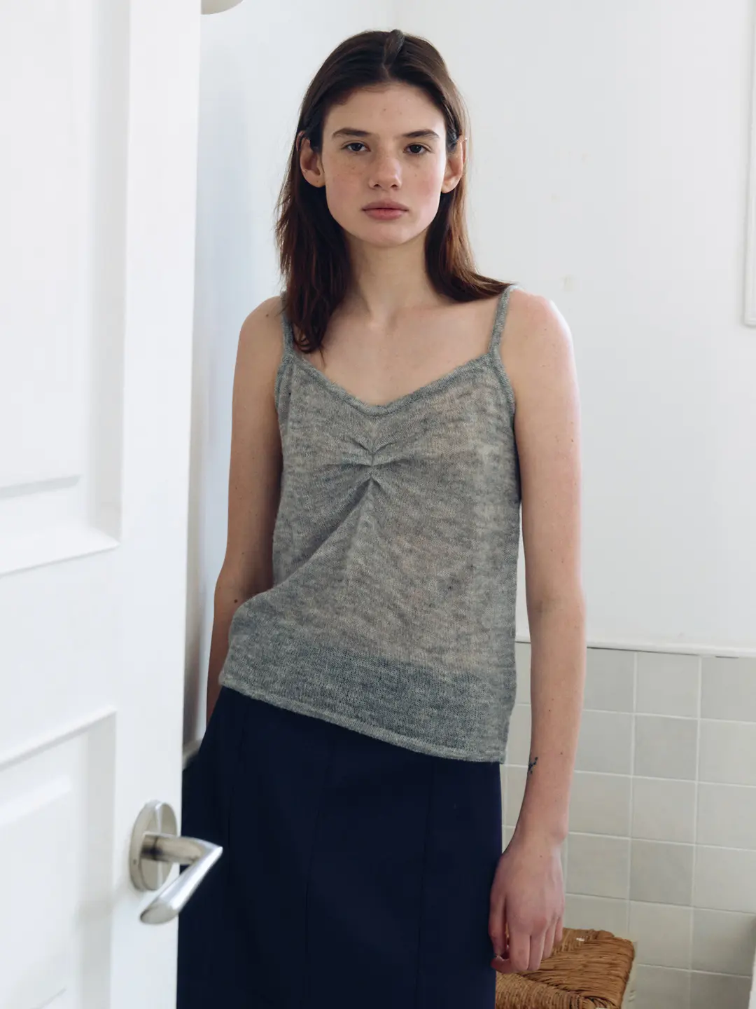 Shirring Sleeveless NT_(Melange)