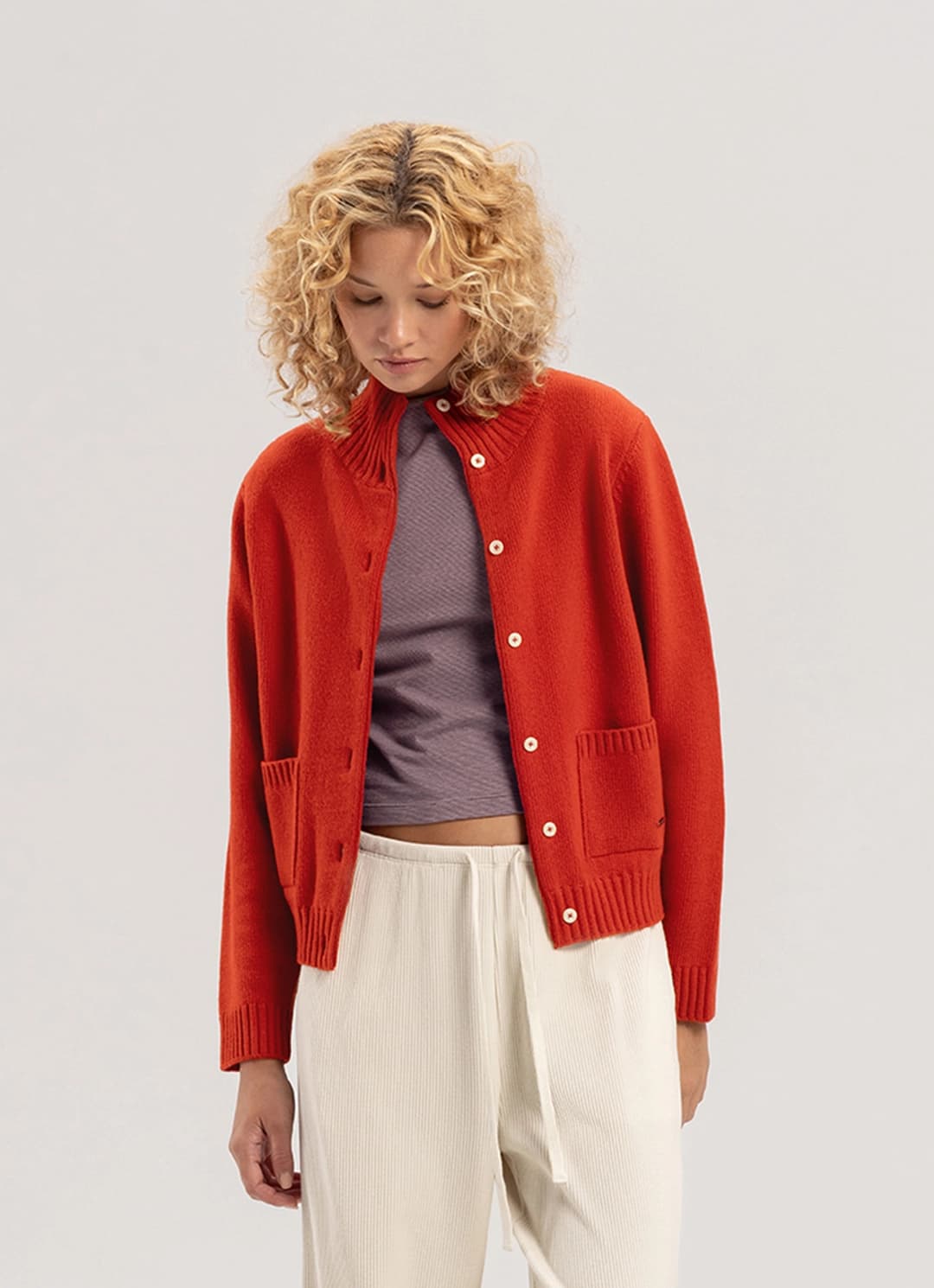 High neck cardigan_Orange