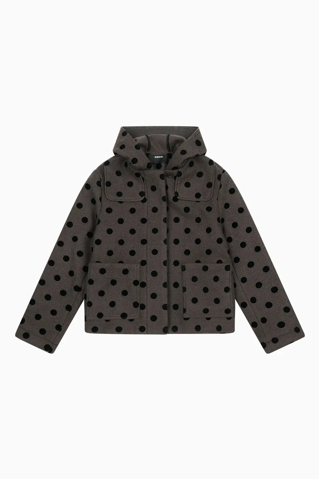 HOODED HALF COAT, DOT BROWN
