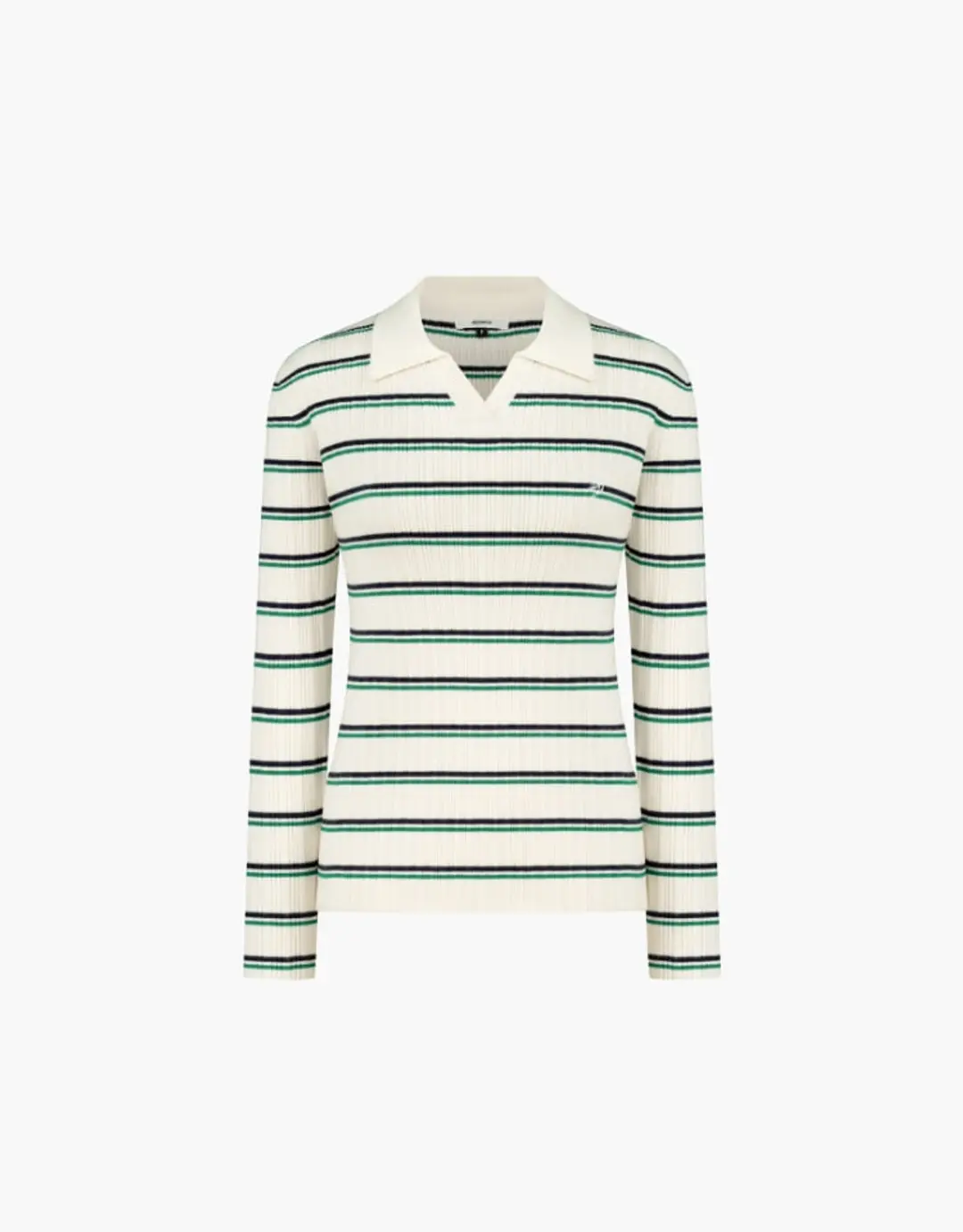 stripe collar open pullover - green