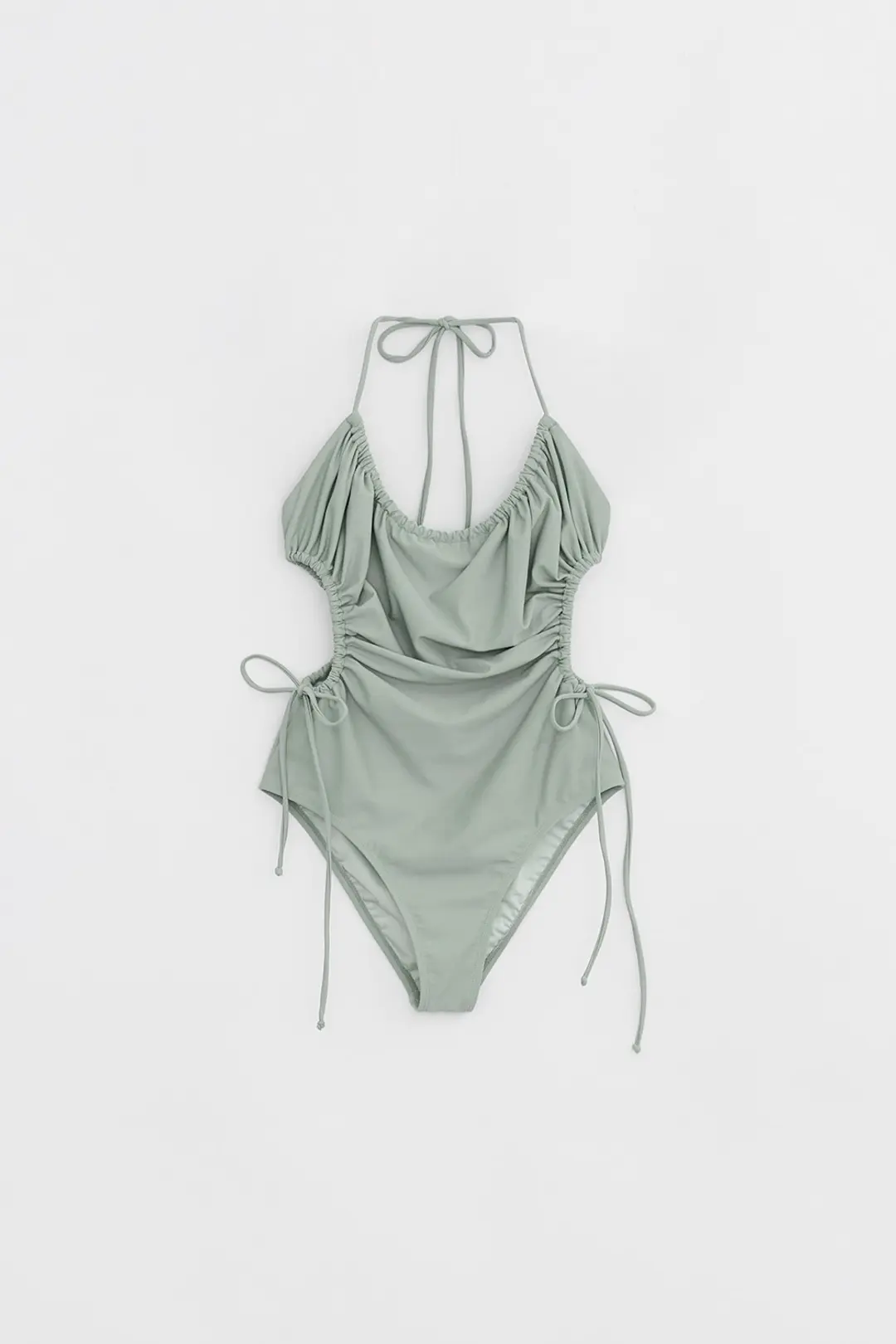 RIBBON SHIRRING SWIM SUIT