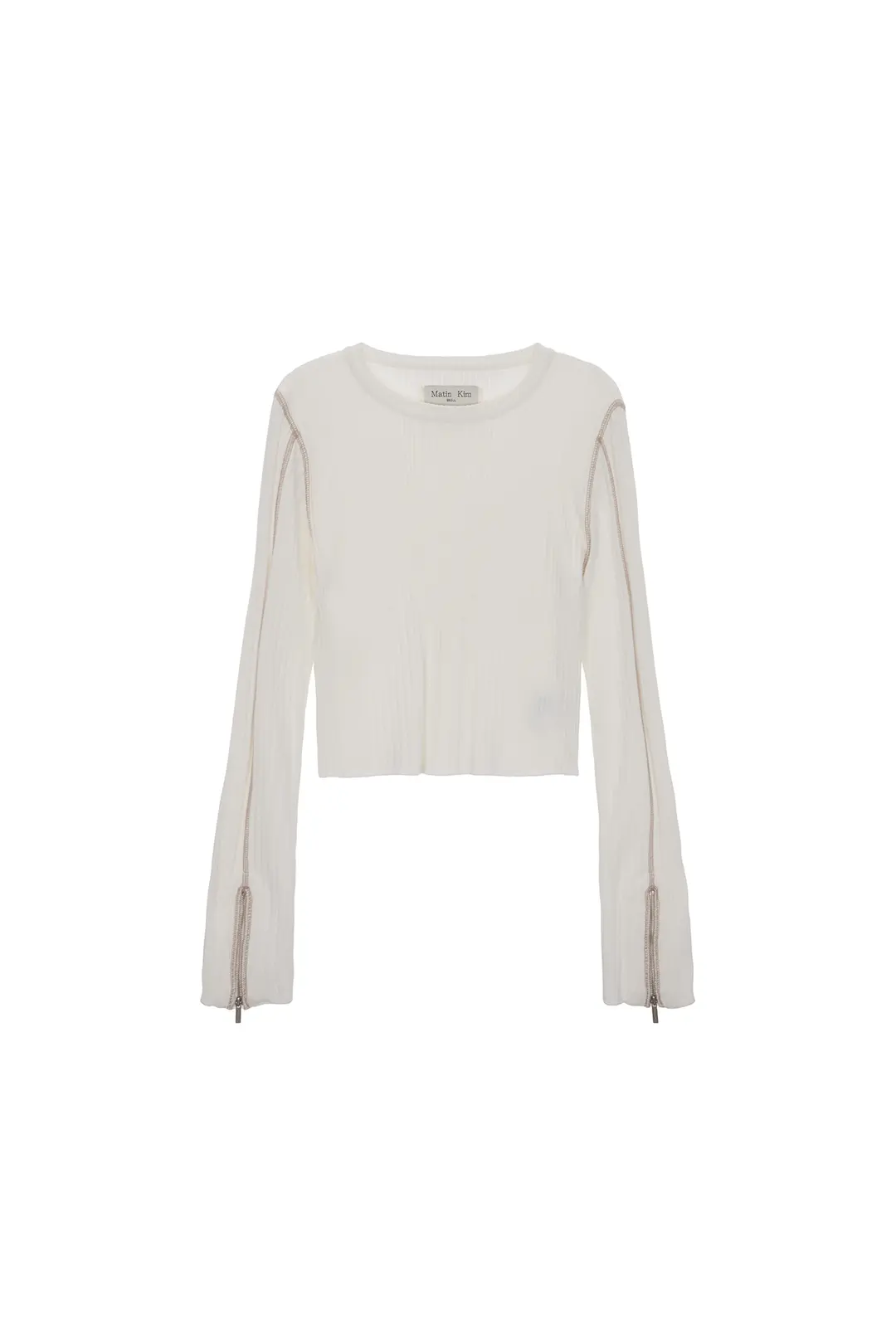 SLEEVE ZIPPER POINT KNIT PULLOVER IN IVORY