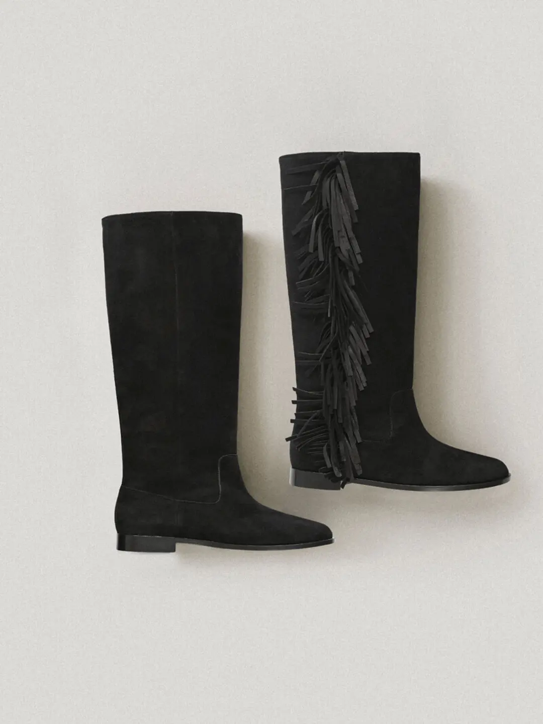 Holmes Fringe Knee Boots Black