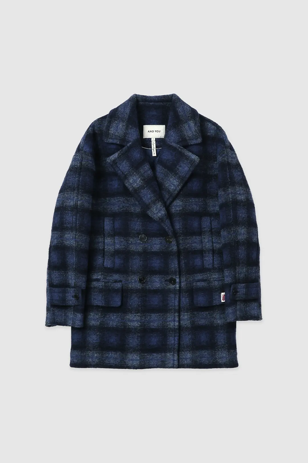 고모언 더블 부클 피코트 (Navy check)