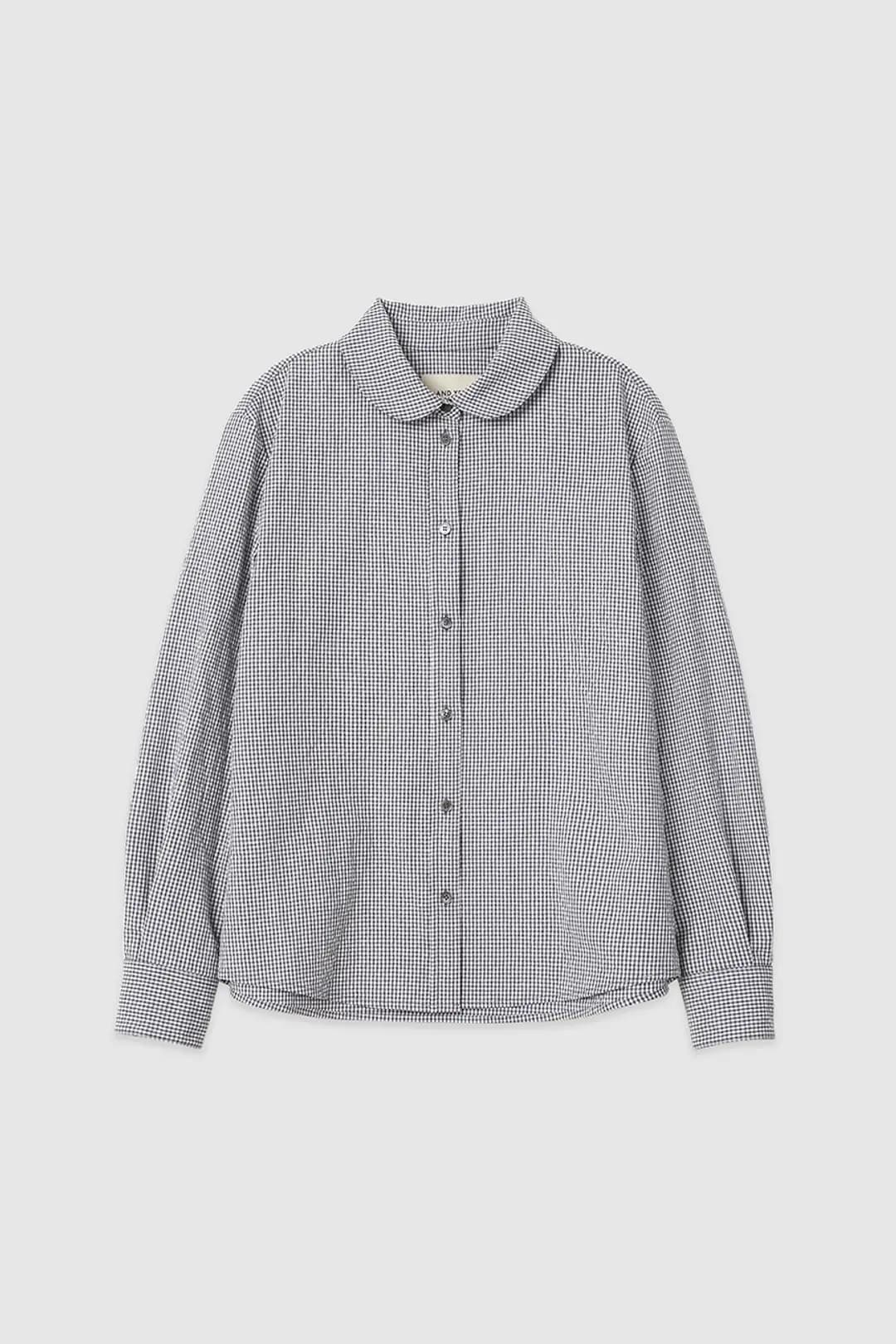 알스 라운드 카라 깅엄 체크 셔츠 (Navy check)