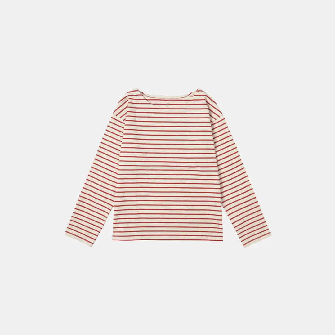 SITP5192 루즈 핏 ST 보트넥 티셔츠_Red stripe