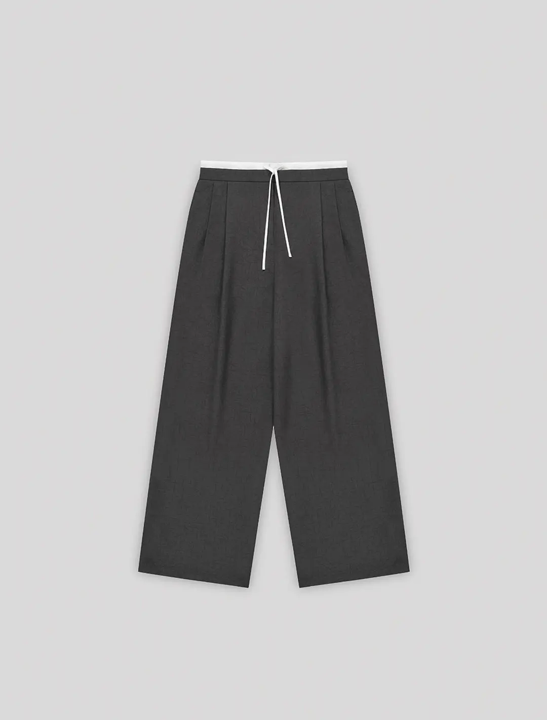 CRINKLE DOUBLE WAIST PANTS [CHARCOAL]