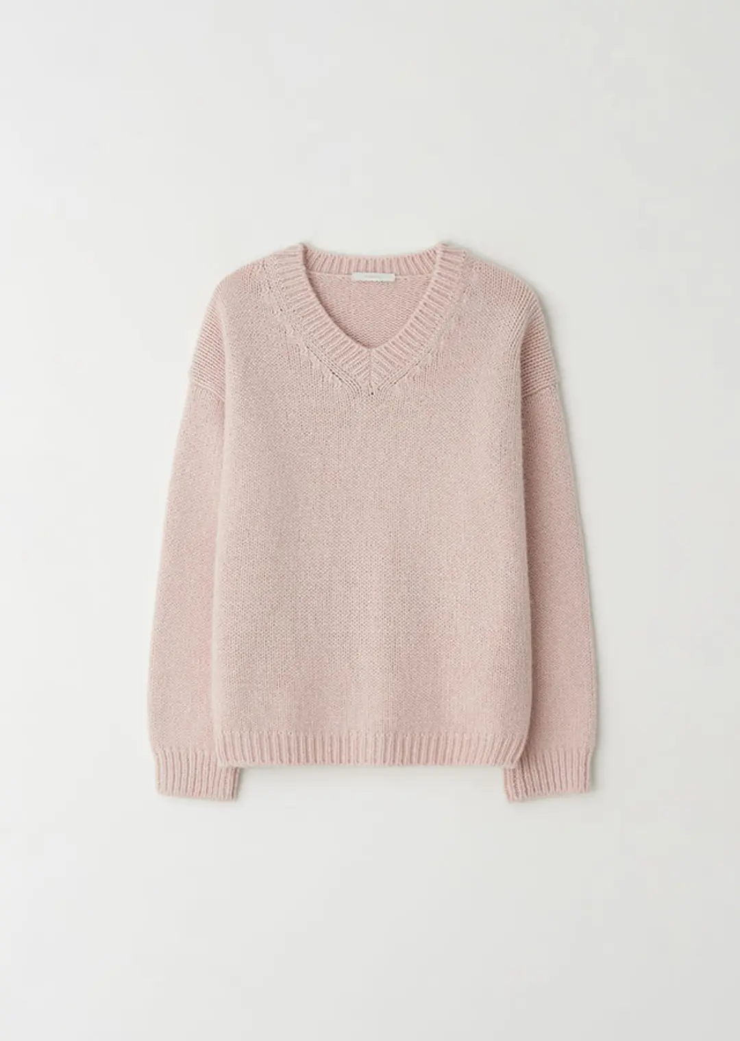 baby alpaca V-neck kint top-pink