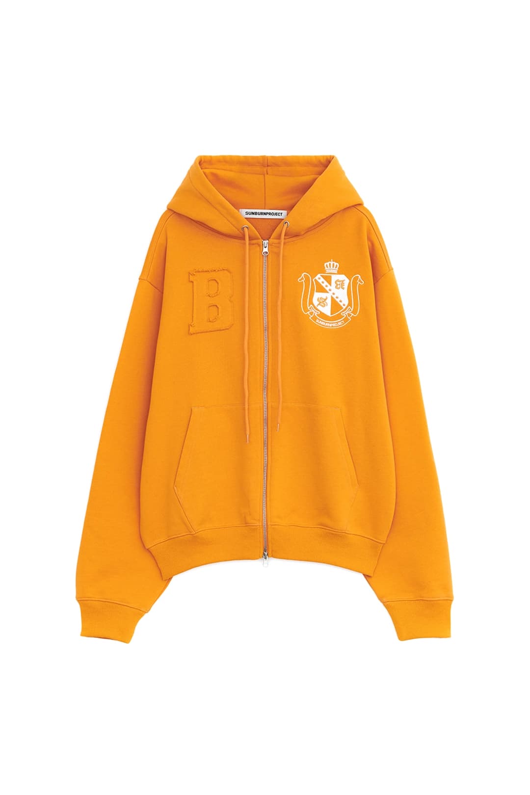 B LOGO PATCH HOODIE ZIP-UP, ORANGE