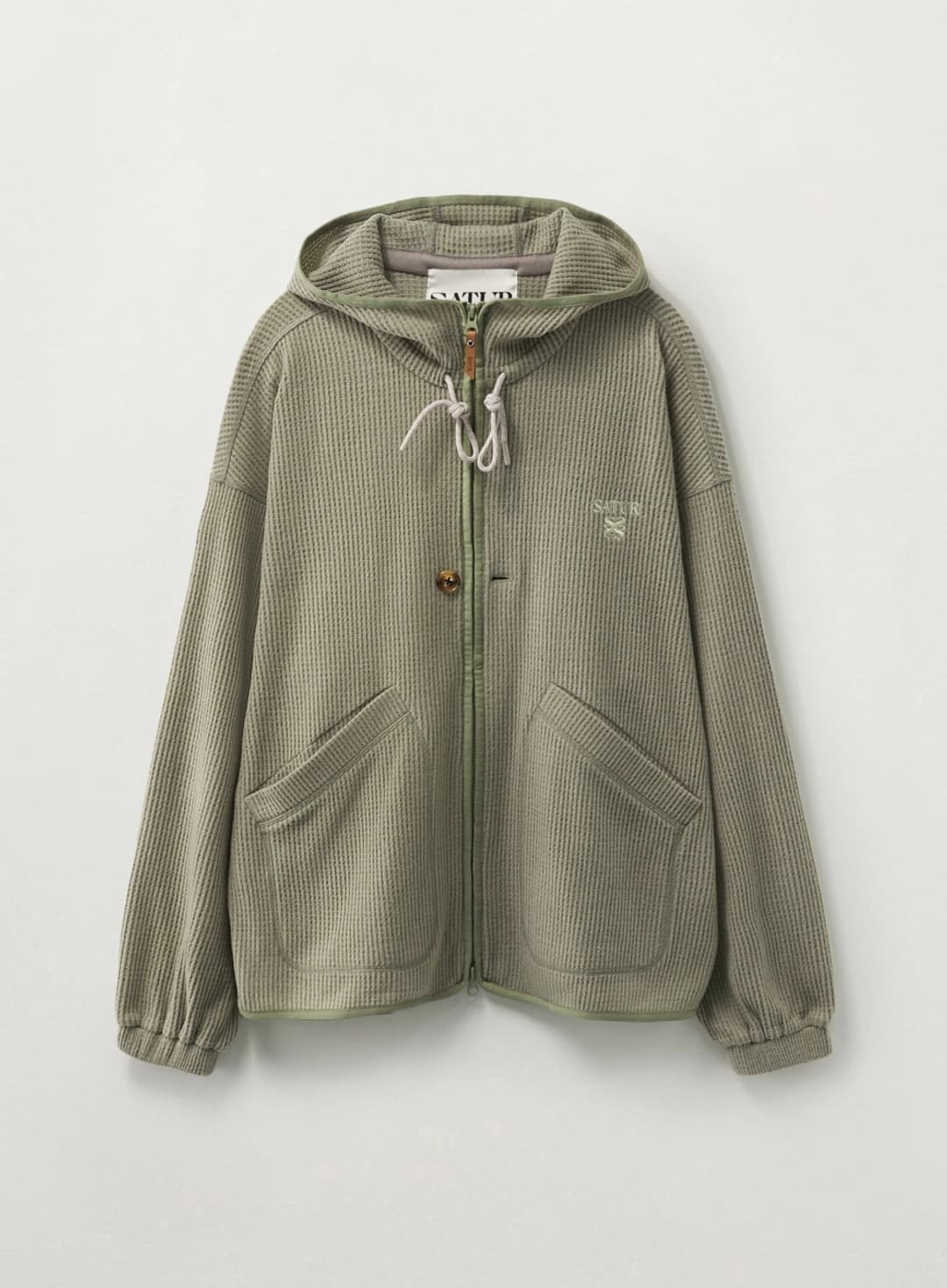 Light Weight Fleece Hood Zip-up - Sage Green