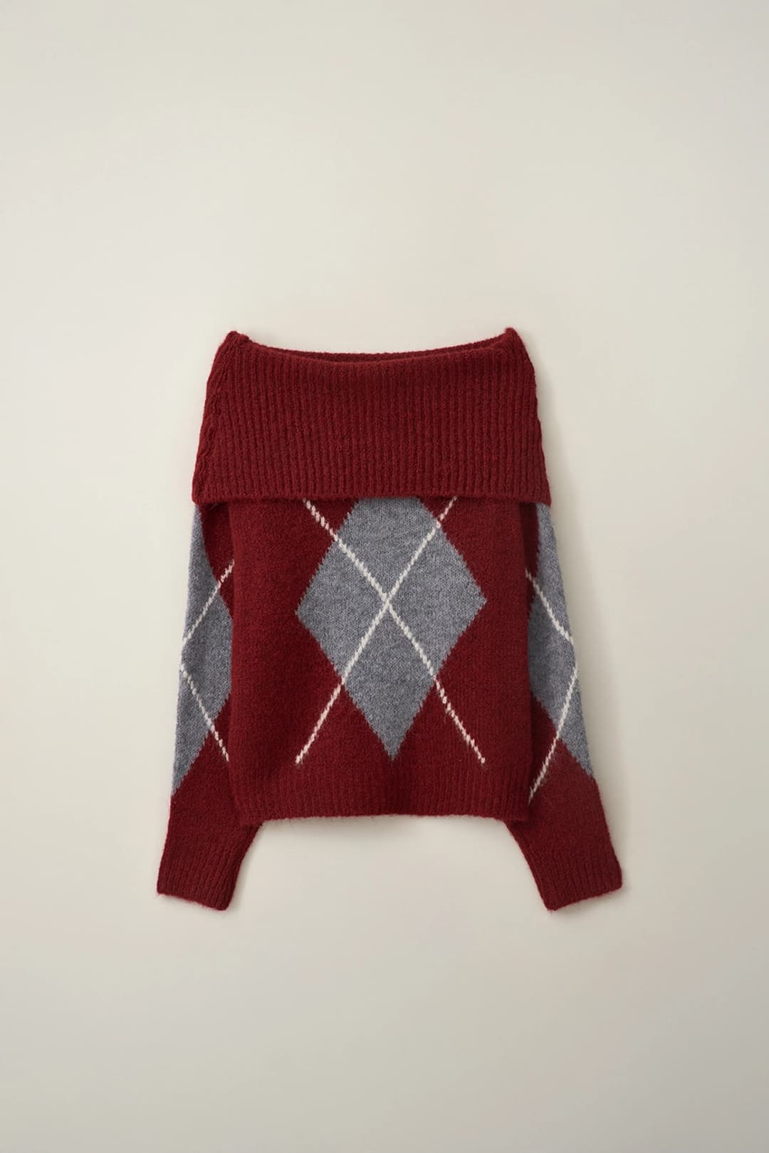 아가일 오프숄더 울 풀오버-레드