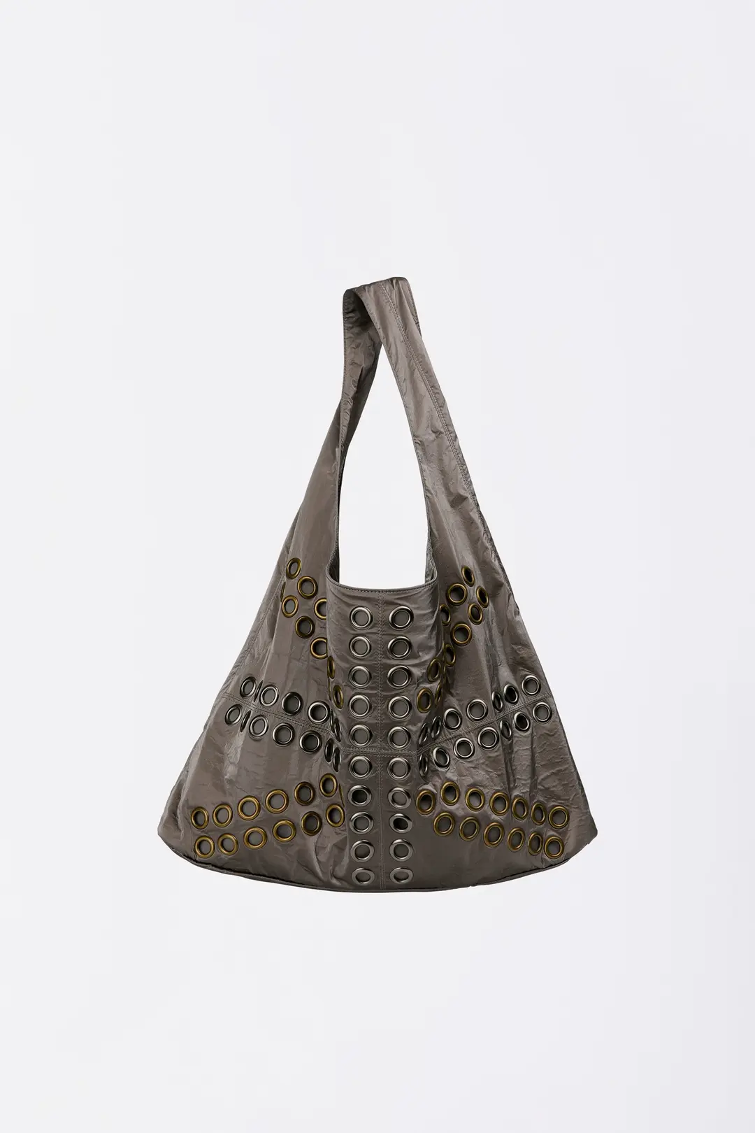 Stud Metallic Hobo Bag Gun Metal