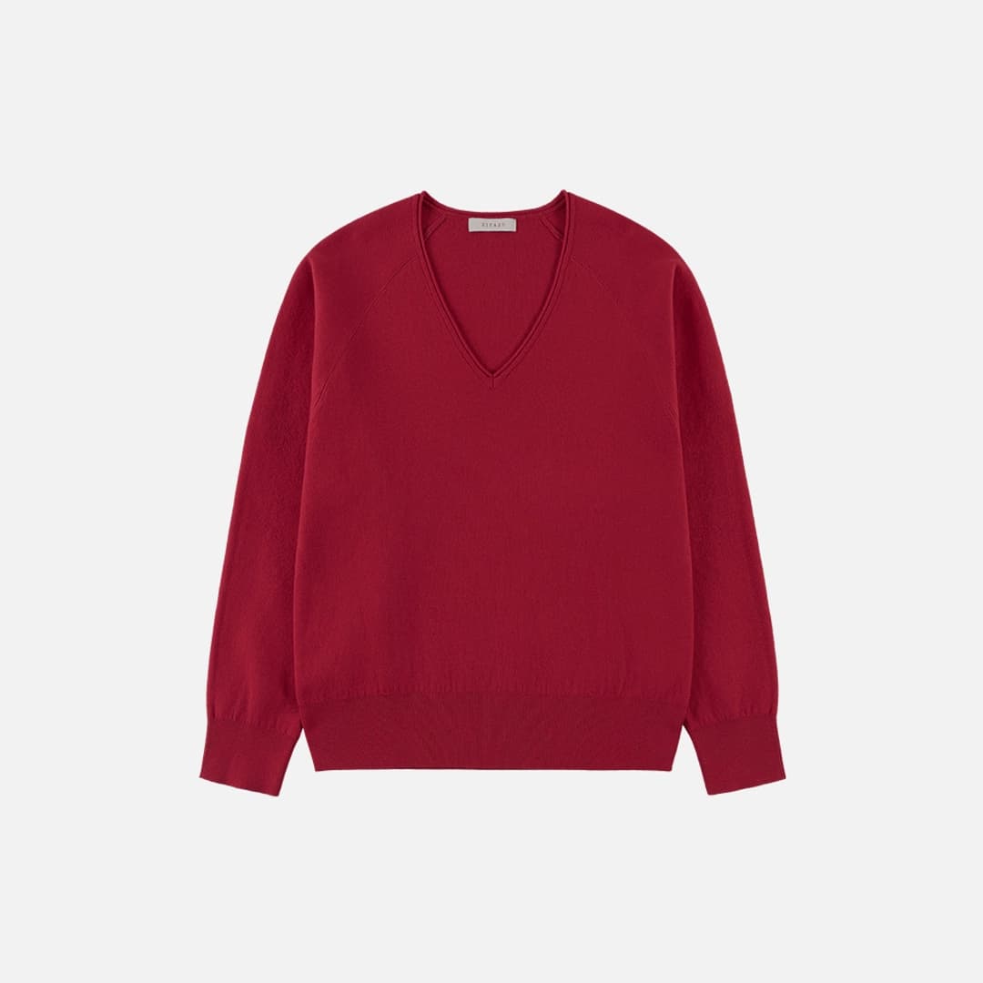 SIKN2181 벌룬 브이넥 루즈 핏 니트_Red