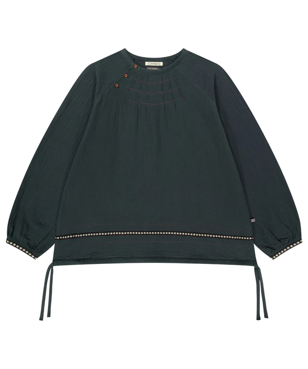 COYSEIO X BLYTHE ZIGZAG PINTUCK BLOUSE BLUE CHARCOAL