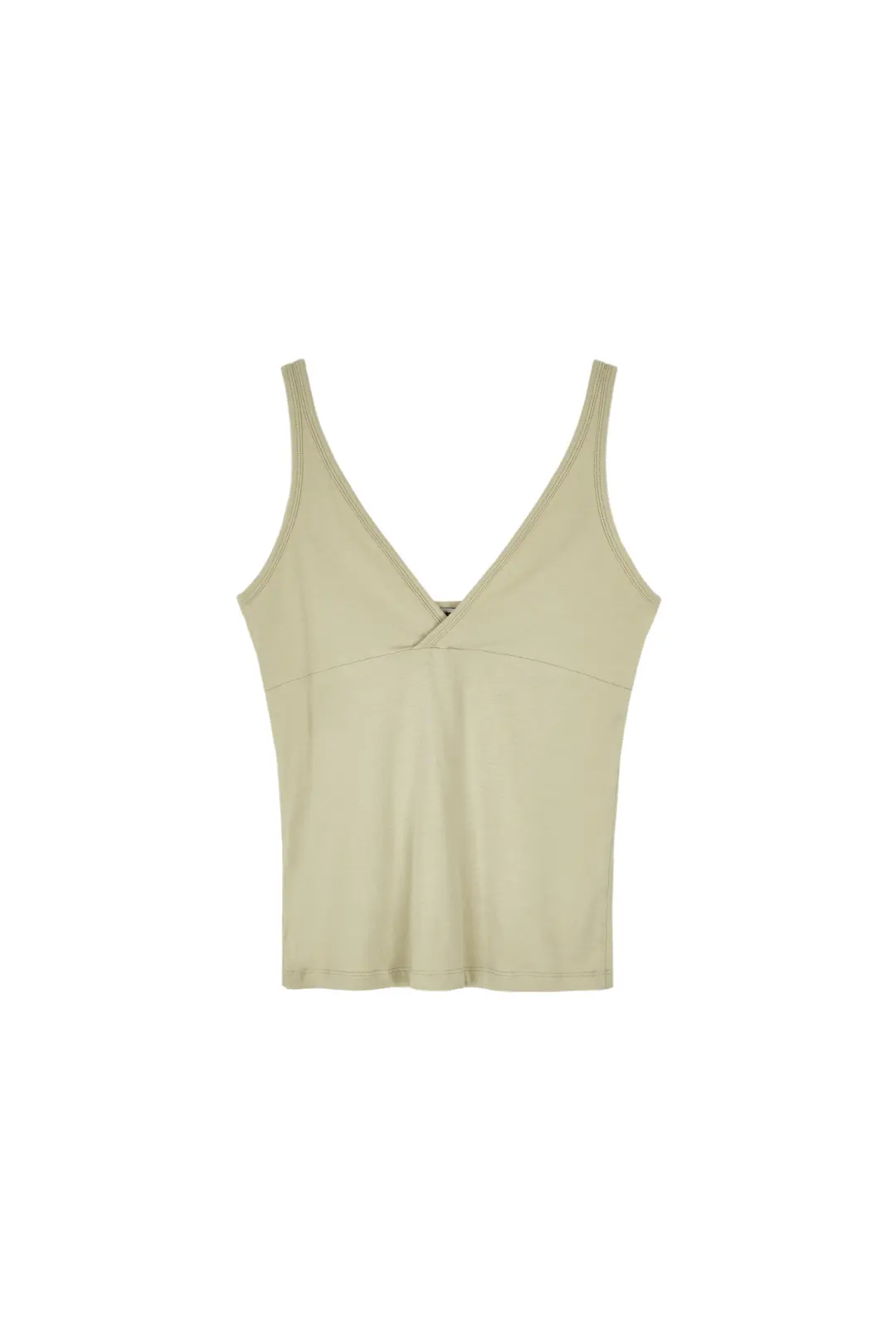 V NECK SLEEVELESS T-SHIRTS (BEIGE)