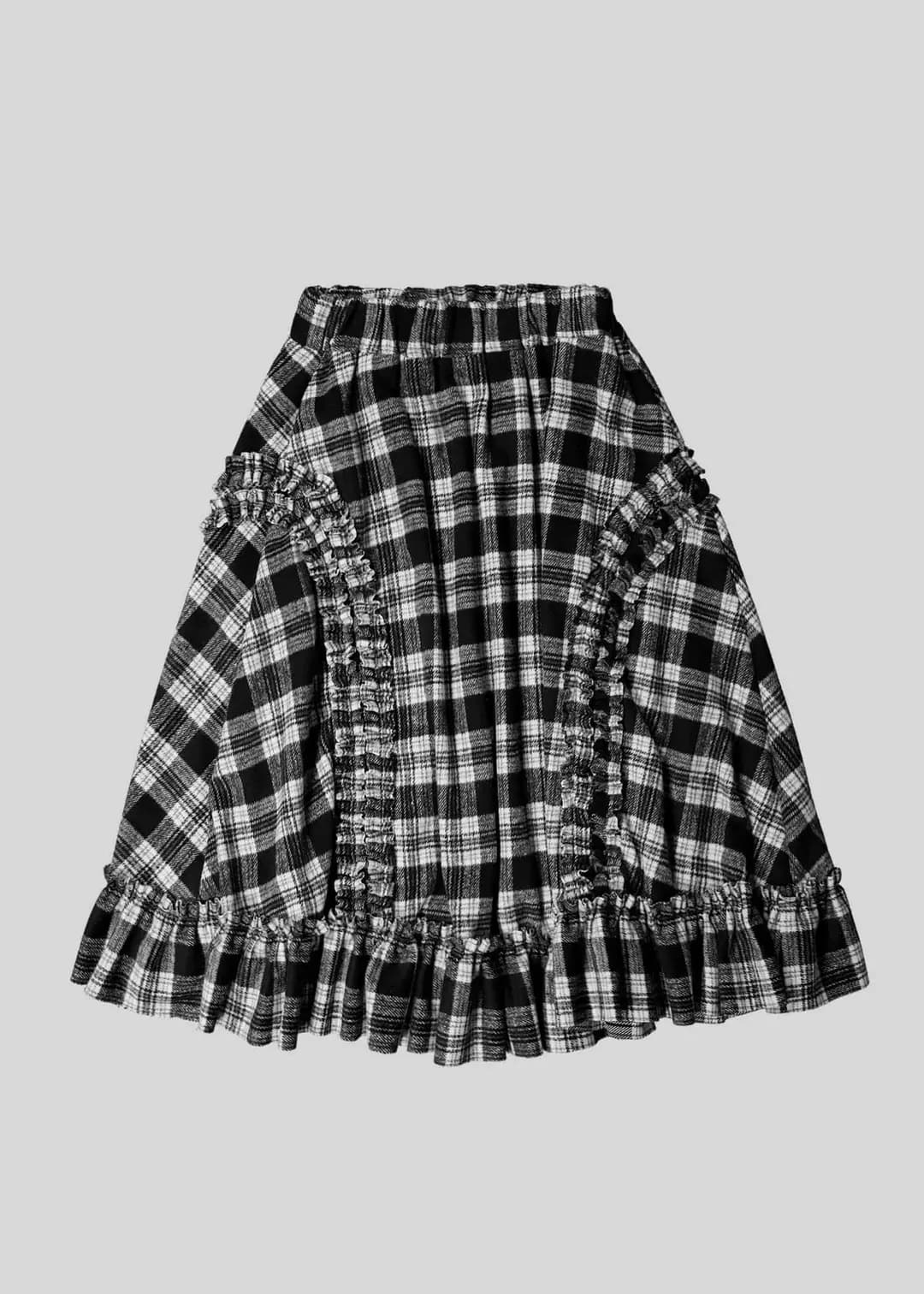 RUFFLE WOOL SKIRT - BLACK CHECK (5차 재입고)