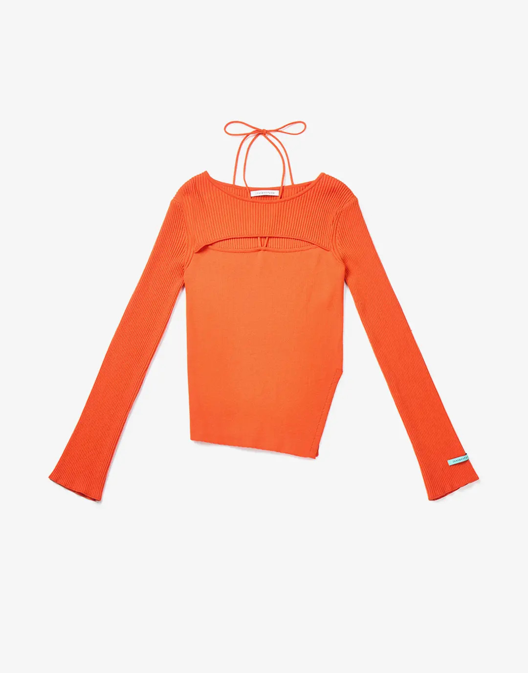 리본 사선 니트 - 오렌지
