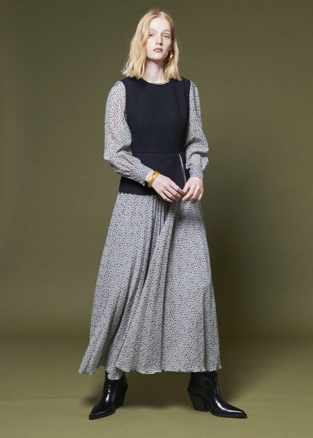 VEST POLKA DOT DRESS _MINT-BLACK