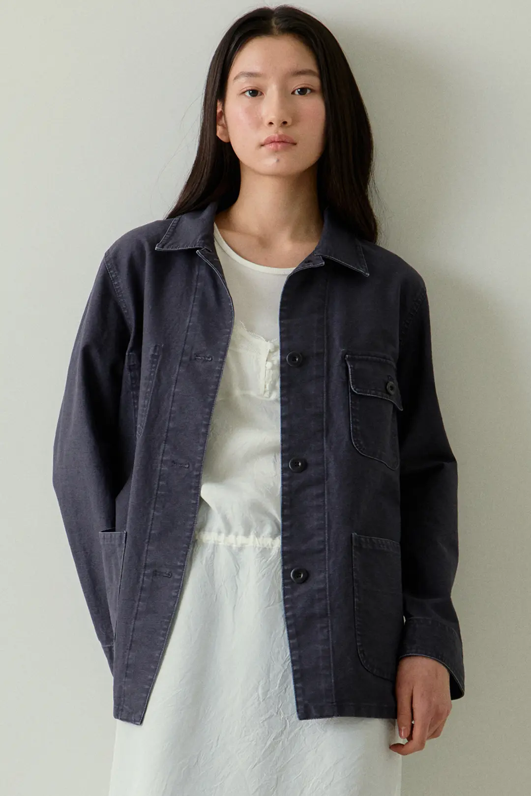 washed french work jacket (vintage blue)