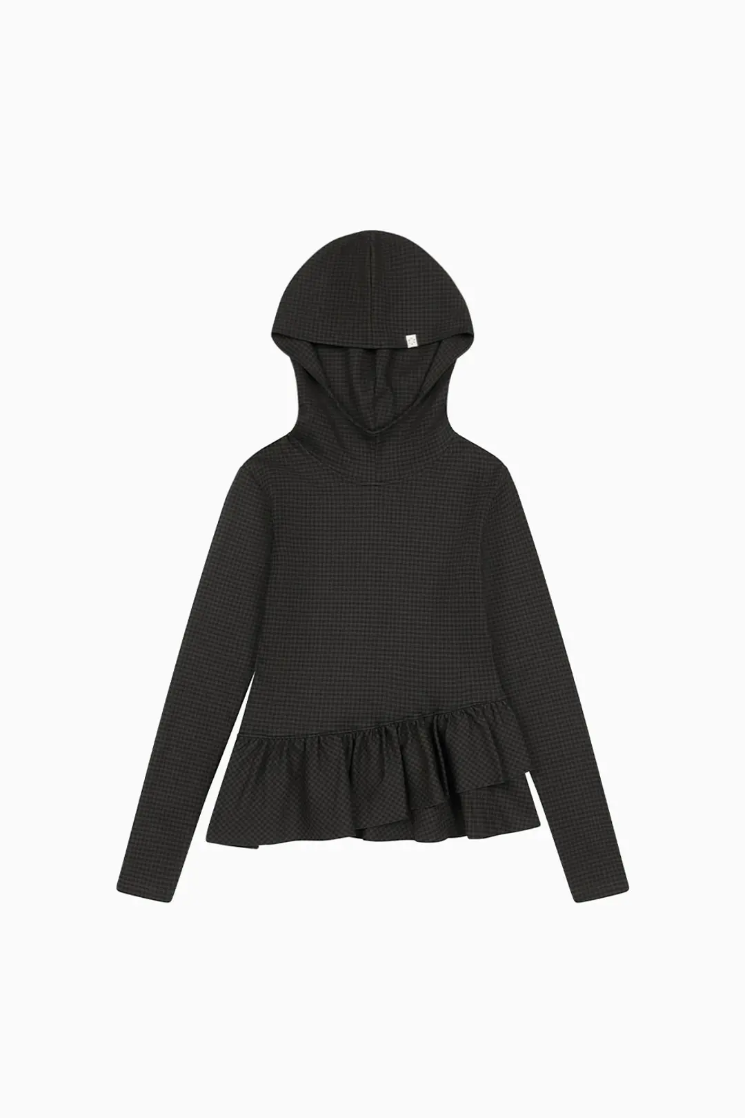 FRILL HOODED T-SHIRT, KHAKI CHECK