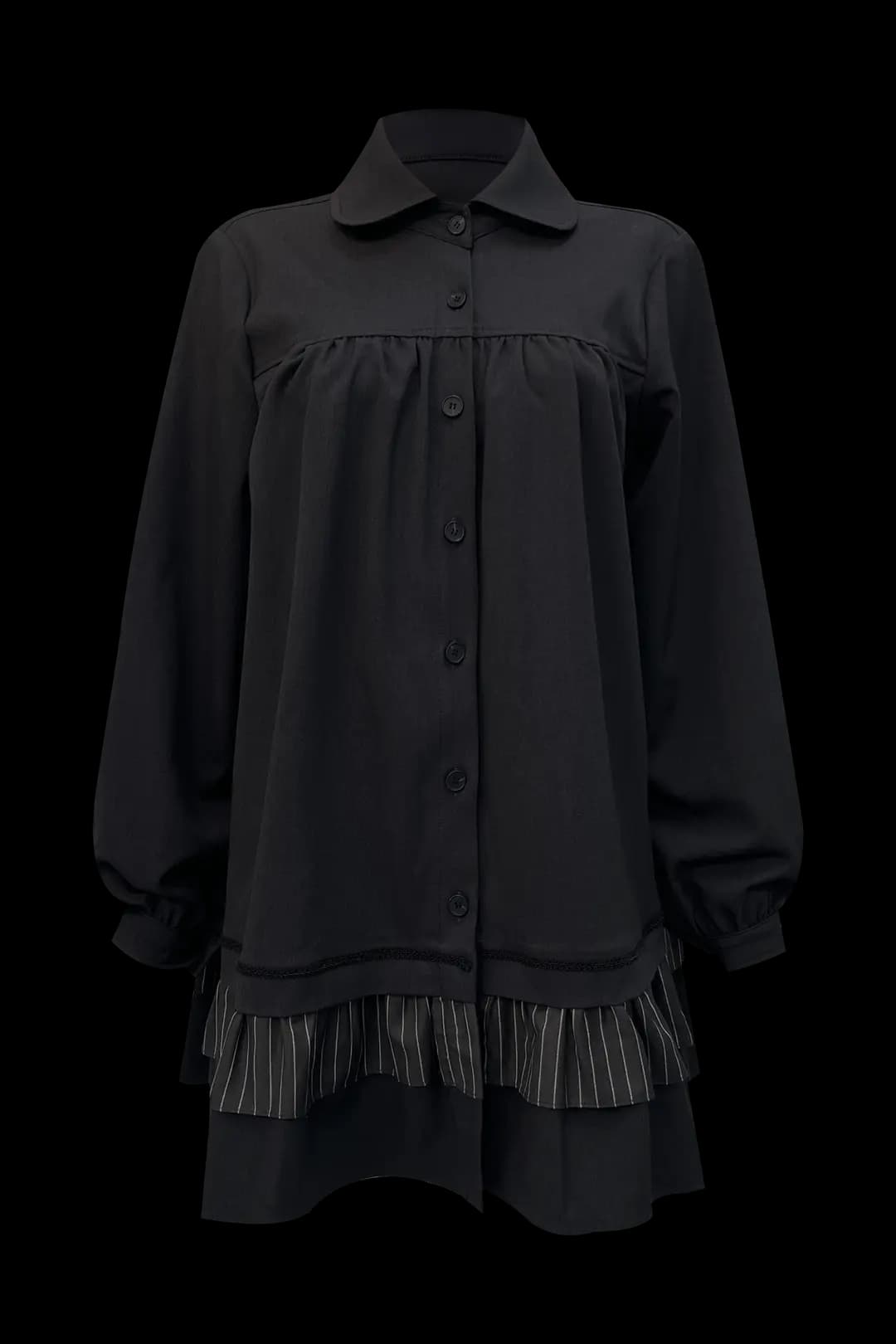 STRIPED FRILL ONE-PIECE (CHARCOAL)