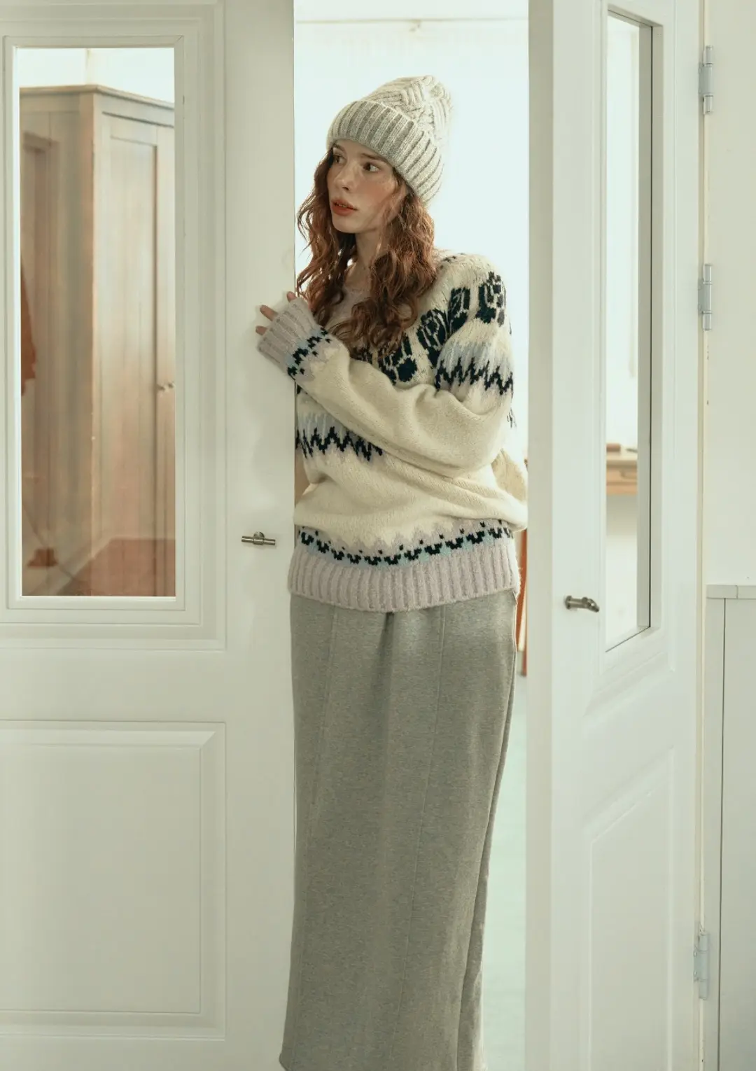 Slit Skirt With Fleece Gray