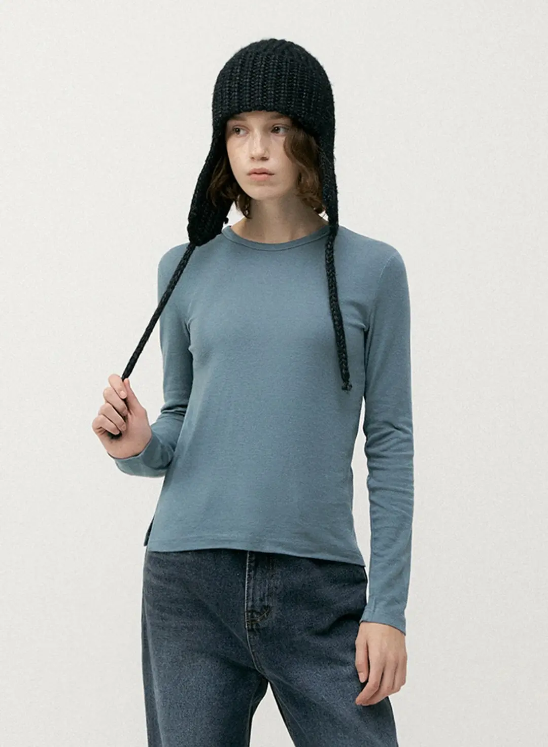 소프트 슬릿 텐셀 티셔츠 - 코발트 블루