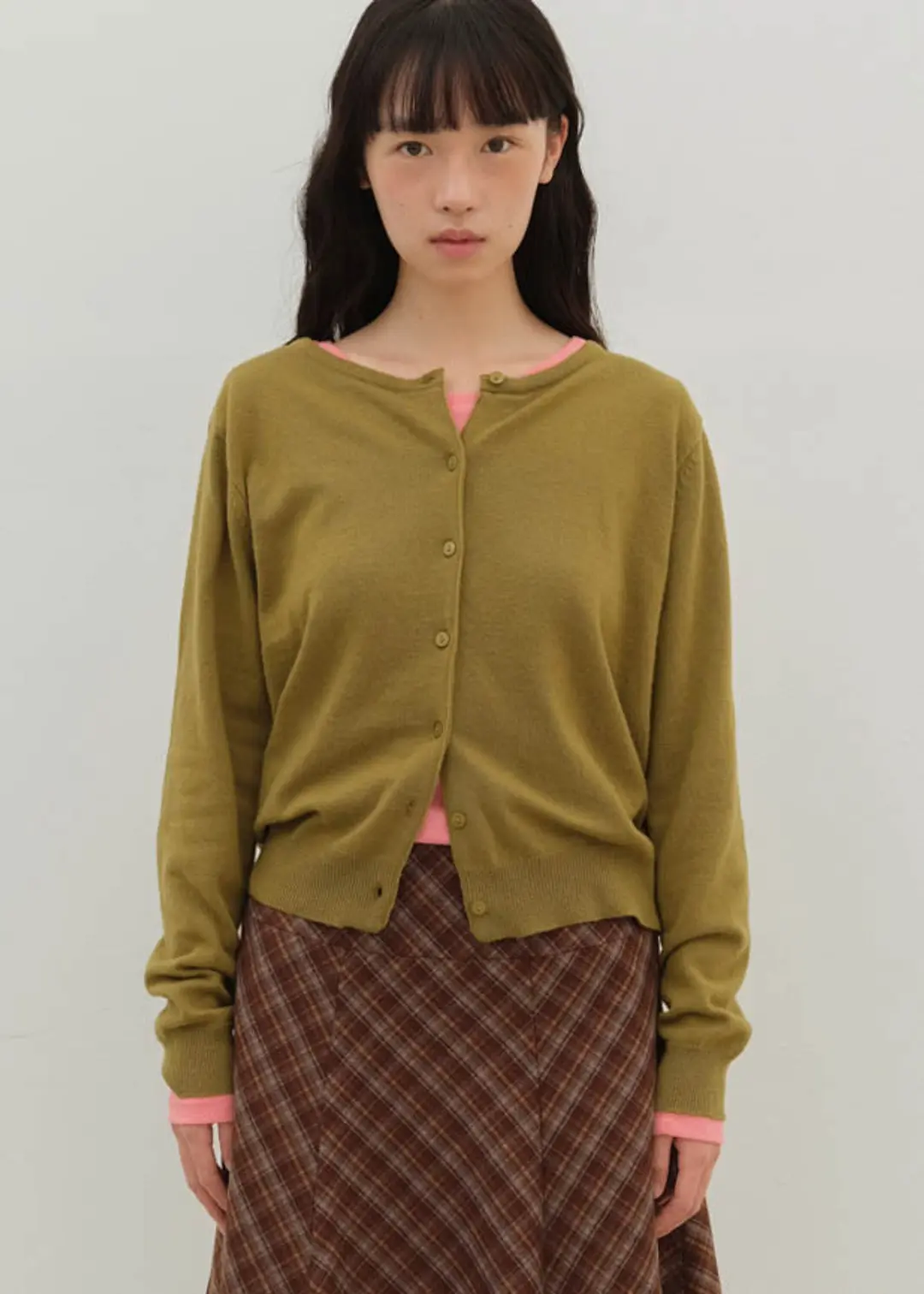 [6TH] ORGANZA LABEL CASH CARDIGAN - OLIVE