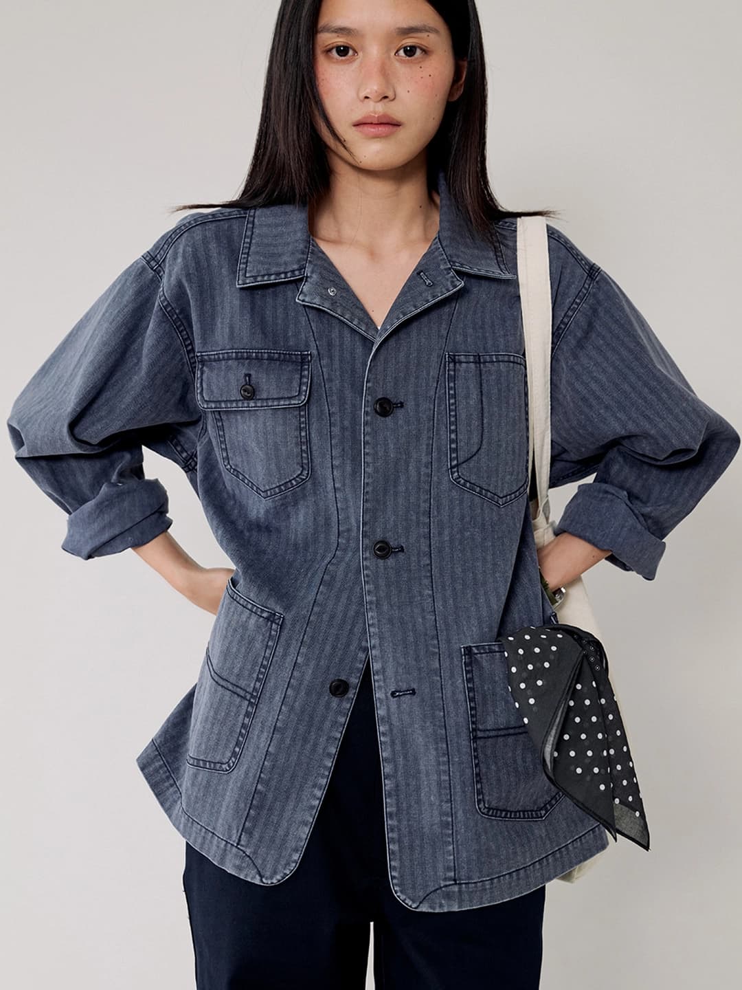 [2nd_4/7 예약배송] Tide herringbone work jacket_navy