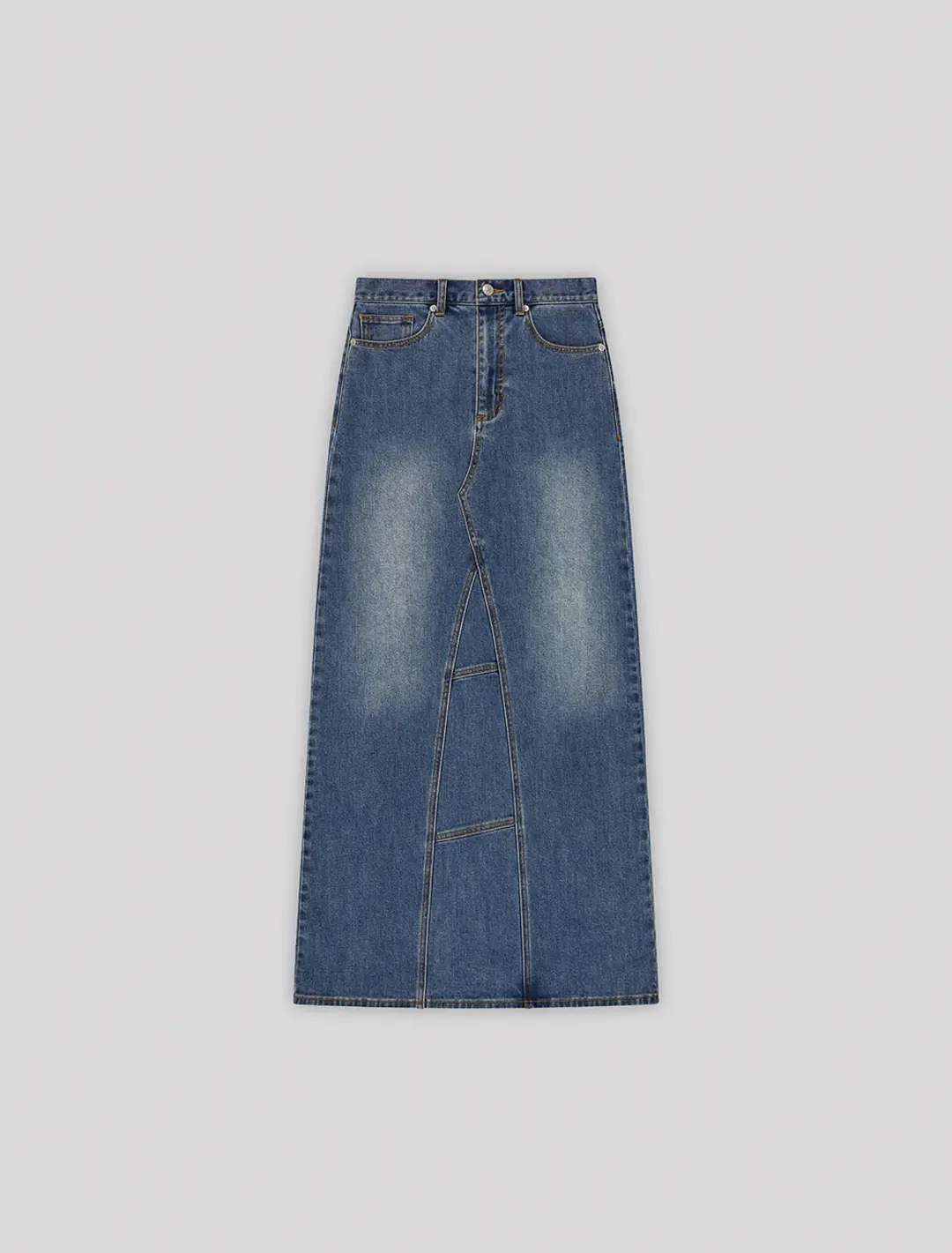 WASHED MAXI DENIM SKIRT [BLUE]