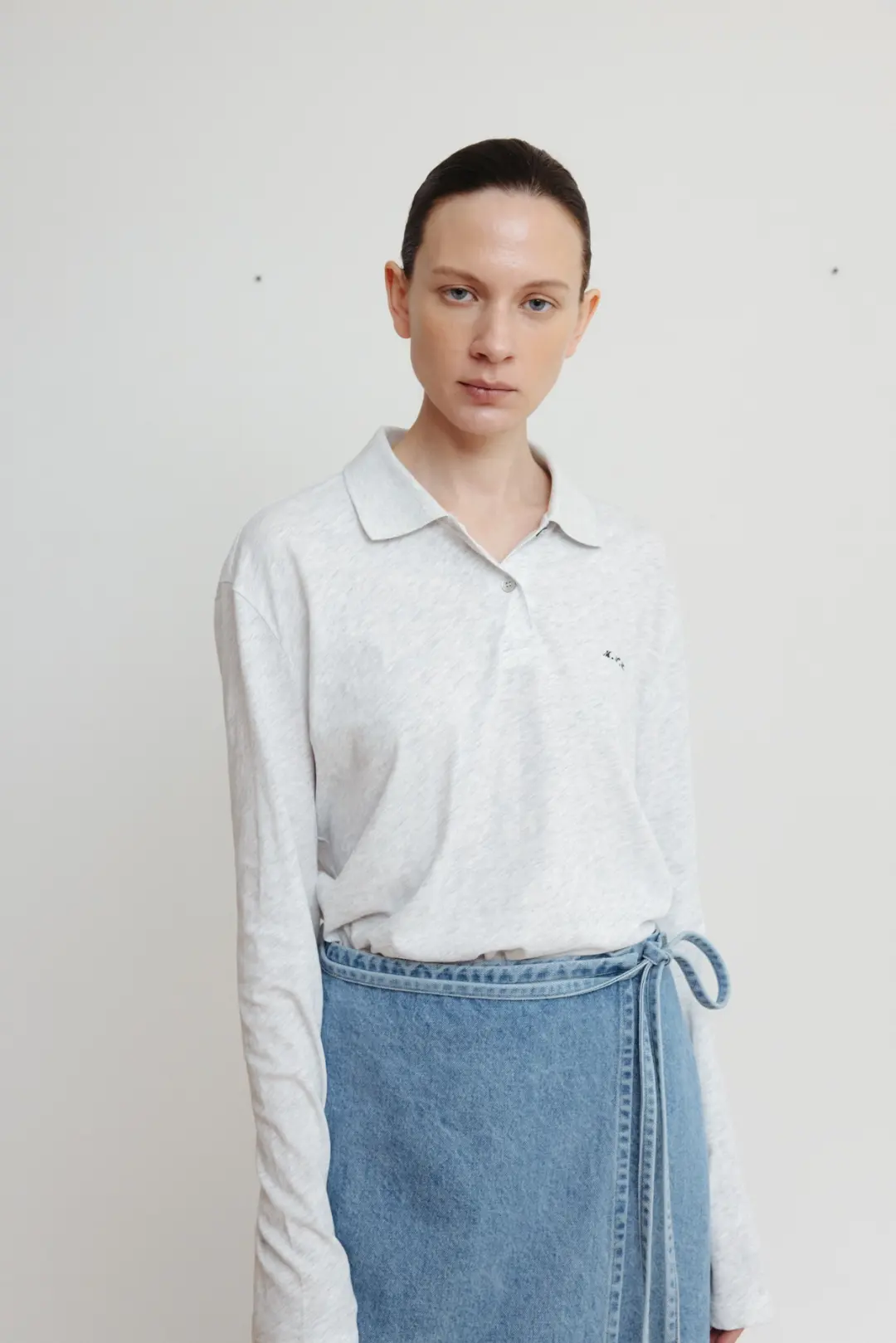 Cotton collar t-shirt (navy / light gray / gray)