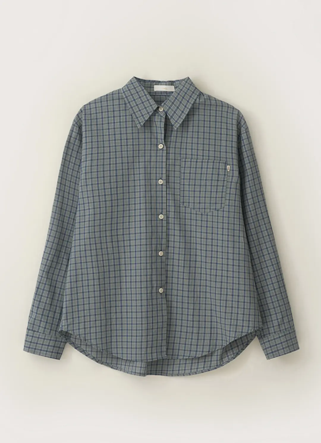 그리드 체크 코튼 셔츠 - 그린