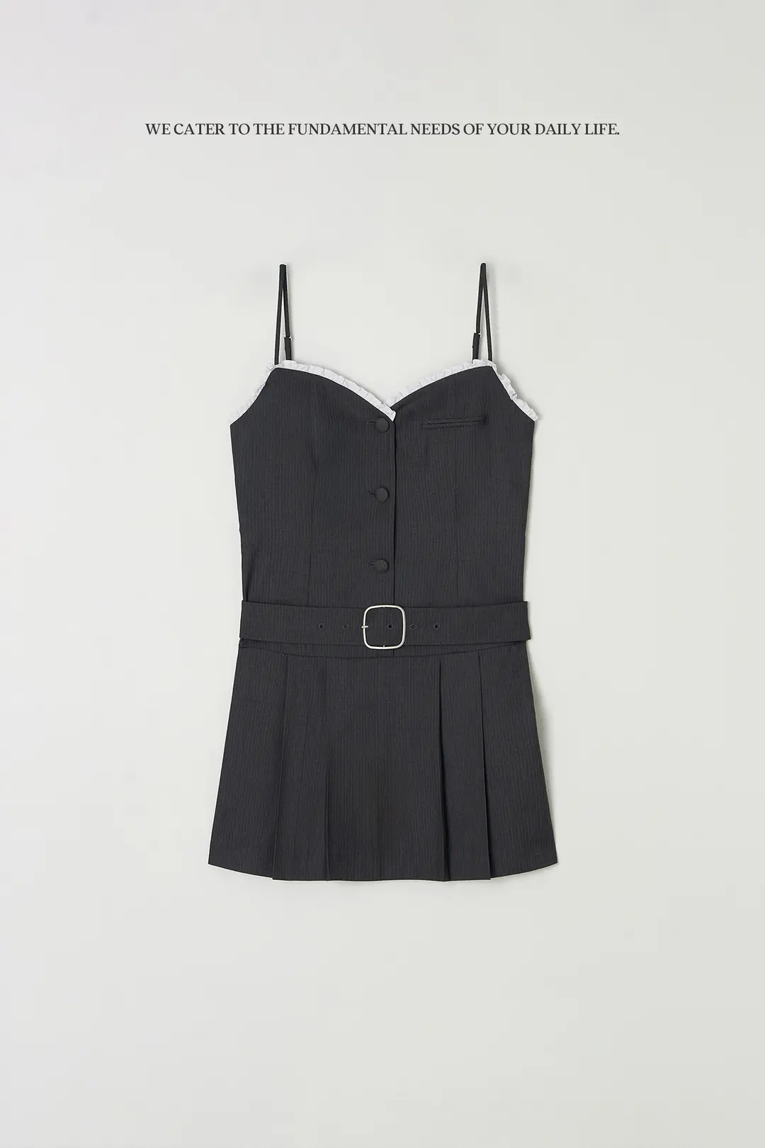 벨티드 플리츠 프릴 미니 드레스