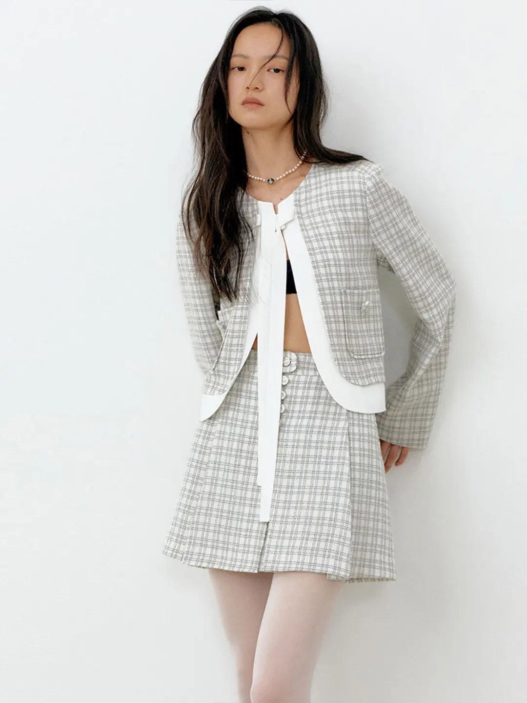25 Spring_ Ivory Check Mini Skirt