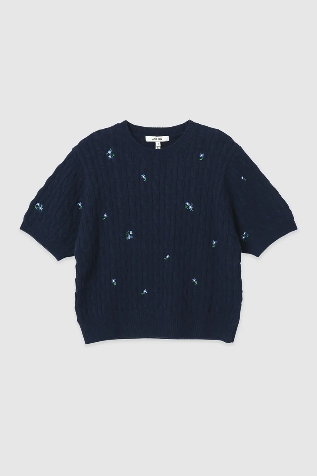 포보르 플라워 반팔 니트 (Navy)